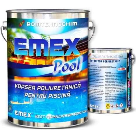 Pachet Vopsea Poliuretanica Piscina ?Emex Pool? - Alb - Bid. 4 Kg + Intaritor - Bid. 0.8 Kg